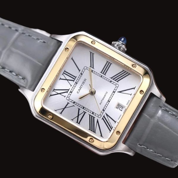 Cartier Dumont Santos Demi Gold mặt trắng dây xám 