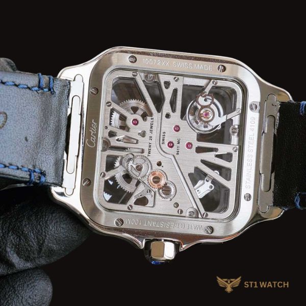 Cartier Santos Skeleton vỏ thép dây da 