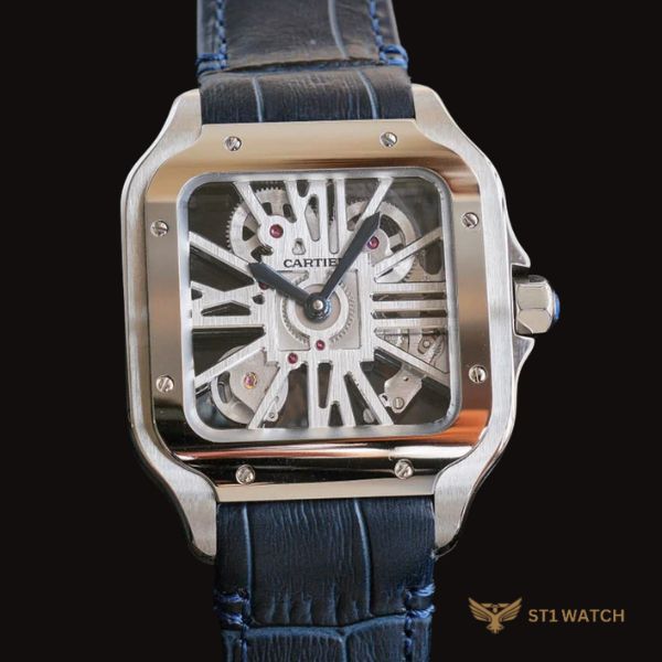 Cartier Santos Skeleton vỏ thép dây da 