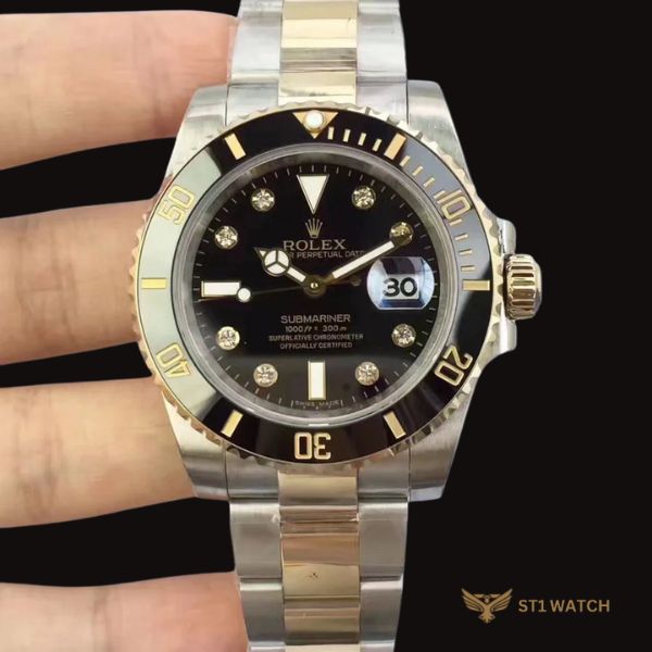 Rolex Submariner Demi Nam Cọc Kim Cương Mặt Đen 