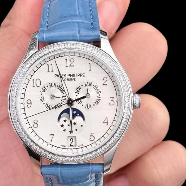 Patek Philippe Complications Bezel Kim Cương Mặt Số Trắng