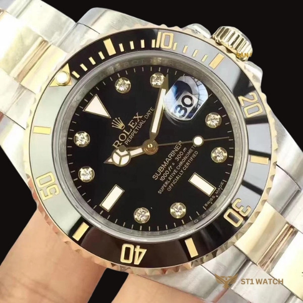 Rolex Submariner Demi Nam Cọc Kim Cương Mặt Đen