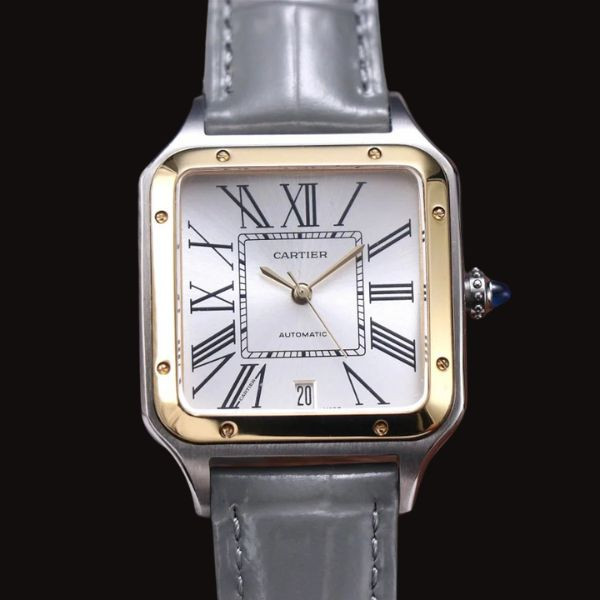 Cartier Dumont Santos Demi Gold mặt trắng dây xám