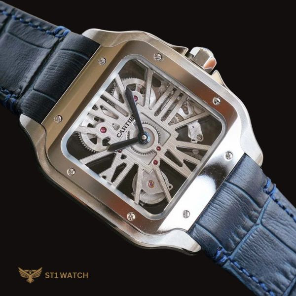 Cartier Santos Skeleton vỏ thép dây da